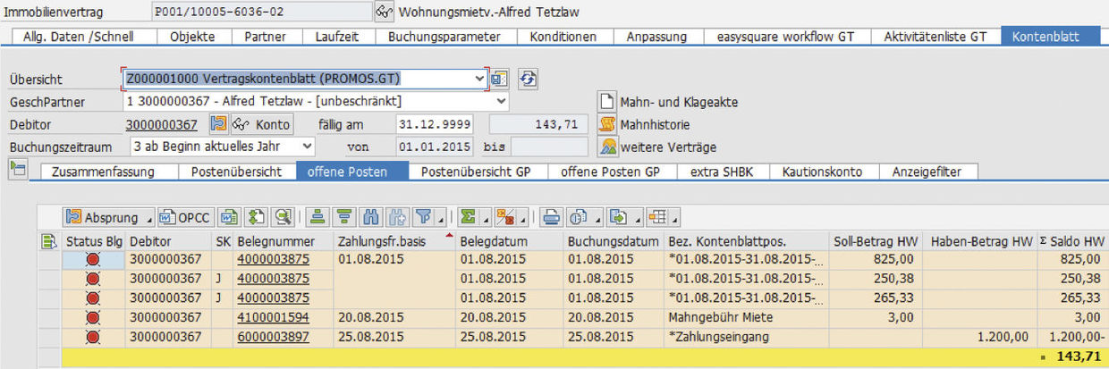 Abbildung 2: Übersicht über offene Posten vor dem Einsatz des Reports. Übersicht über offene Posten vor dem Einsatz des Reports im easysquare Ratenzahlungsprozess in SAP