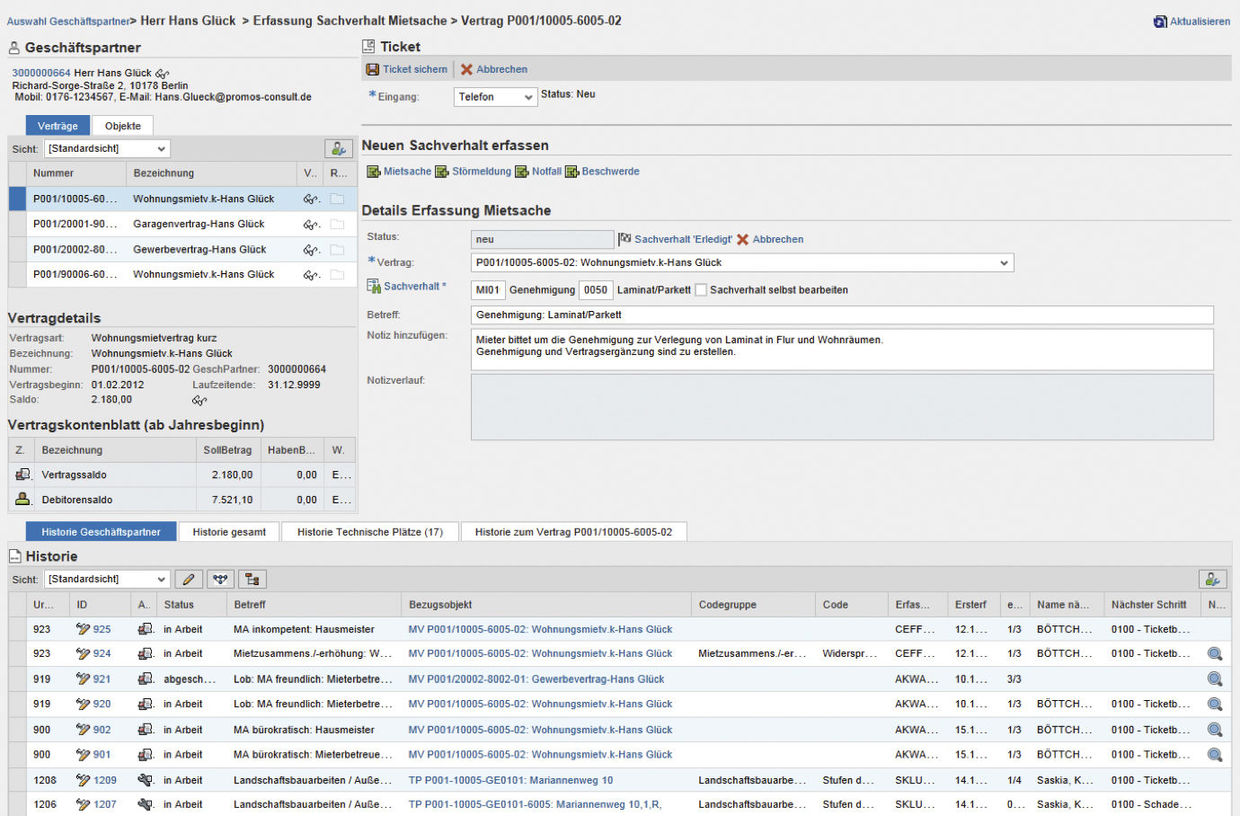 easysquare CRM Cockpit mit Schnellerfassungsmaske