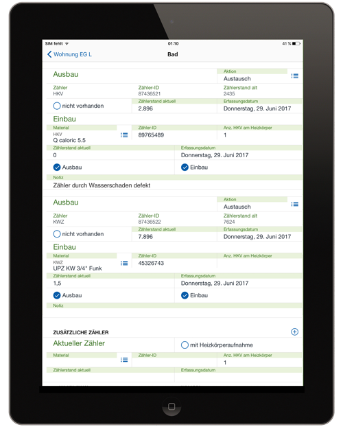 Erfassung von technischen Instandsetzungsmaßnahmen am Wasserzähler im digitalen Formular der easysquare mobile App