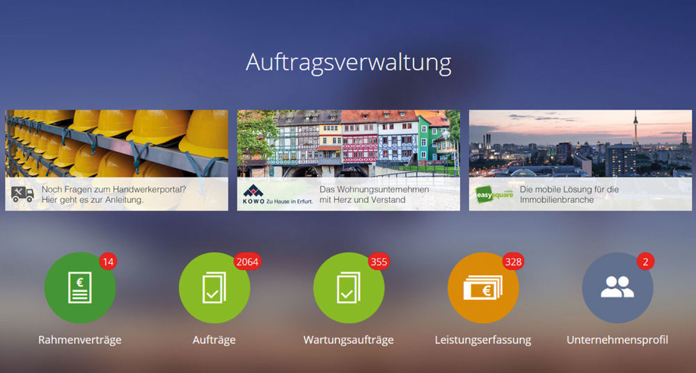 Abbildung 2: Ad hoc Aufträge und aus Wartungsplänen generierte Aufträge werden im easysquare Handwerkerportal zur besseren Übersichtlichkeit getrennt voneinander dargestellt.  easysquare Handwerkerportal im Einsatz bei der KoWo Erfurt