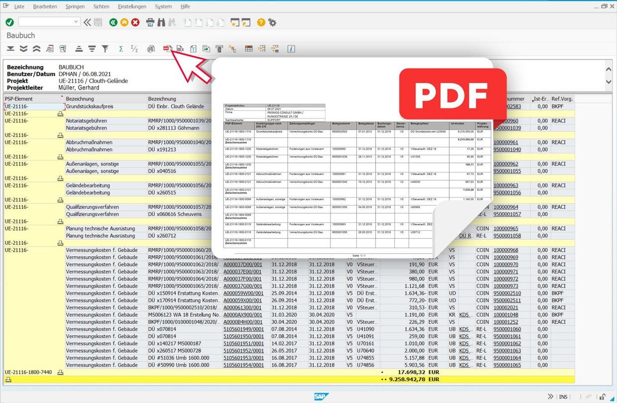 Das PROMOS Baubuch kann per Klick als PDF exportiert werden.