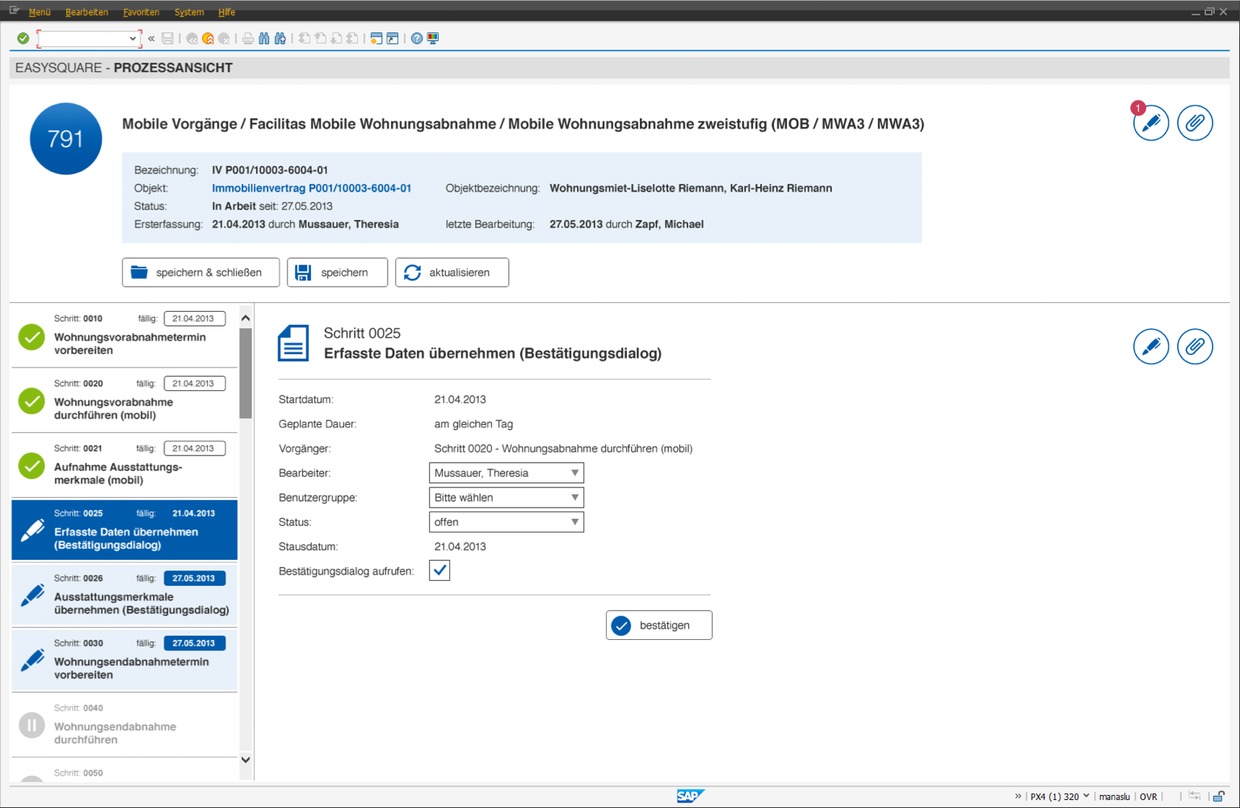 Der persönliche Arbeitskorb enthält alle noch zu erledigen Aufgaben. Egal, in welchem Bereich sich der Mitarbeiter in SAP® bewegt, der Arbeitskorb ist in jedem Geschäftsbereich verfügbar und liefert eine zentrale Übersicht über alle zu verarbeitenden Prozesse (in diesem Beispiel aus dem Bereich Instandhaltung/Reparatur). Nützliche Hinweisfelder markieren die Anzahl der fälligen Aufgaben.