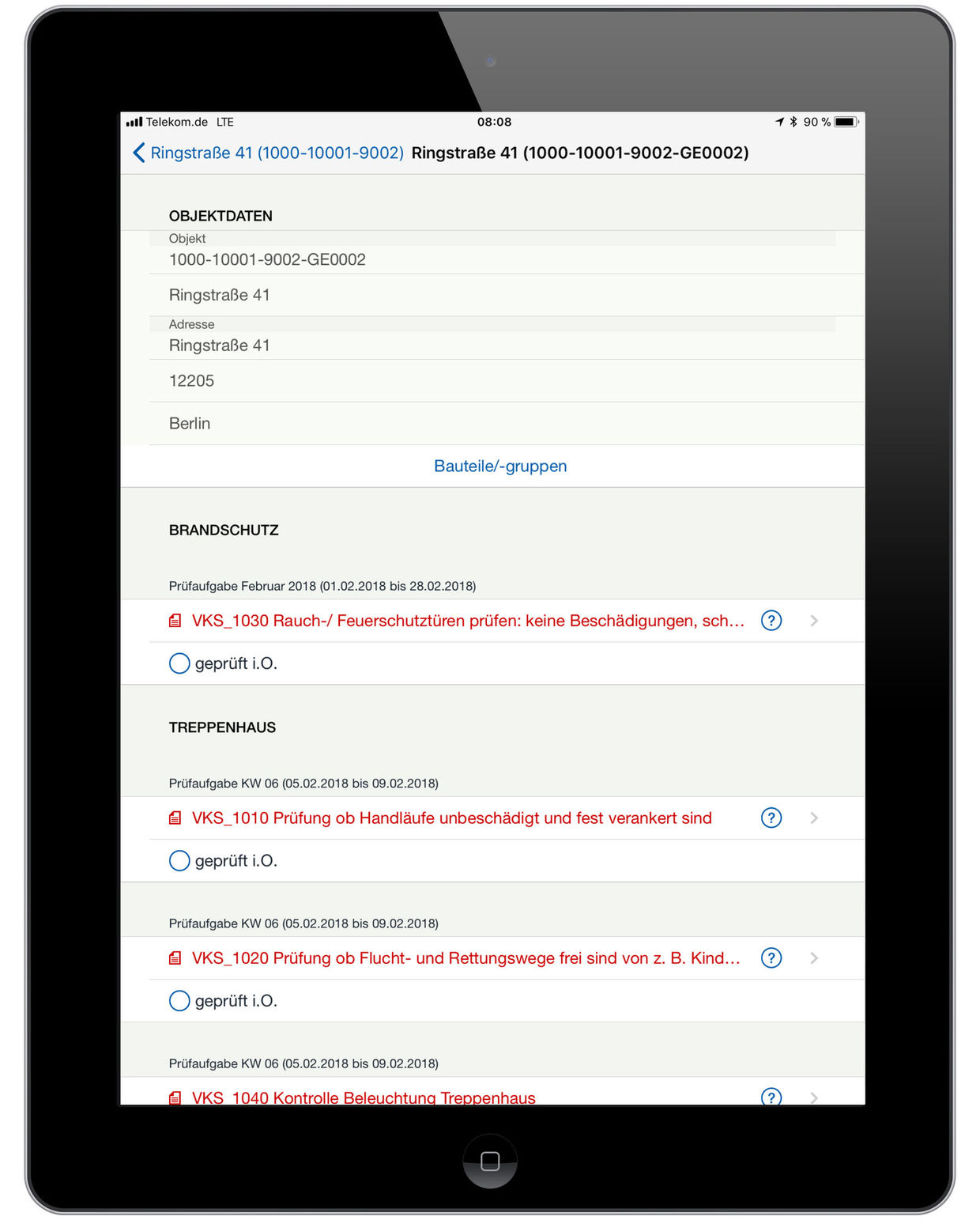 Mobile Erfassung Prüfergebnis zu einer Brandschutzprüfaufgabe in der easysquare App Mobile Erfassung der Brandschutzbegehung in der easysquare mobile App