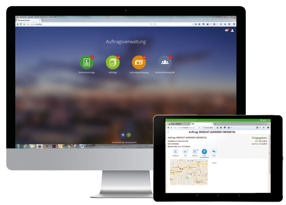 Der Zugriff auf das easysquare Handwerkerportal ist über alle gängigen Endgeräte möglich