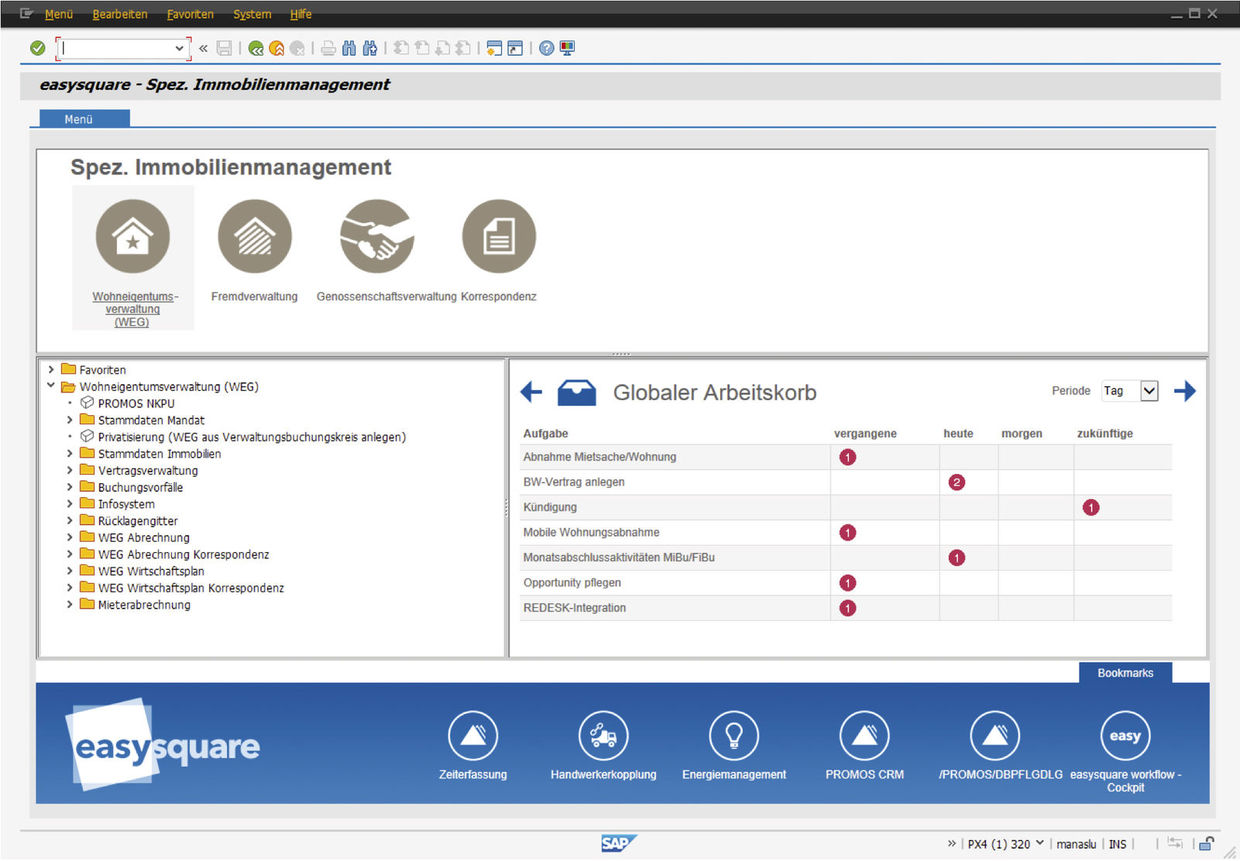 Globaler Arbeitskorb für die Übersicht sämtlicher anstehender Aufgaben in easysquare workflow