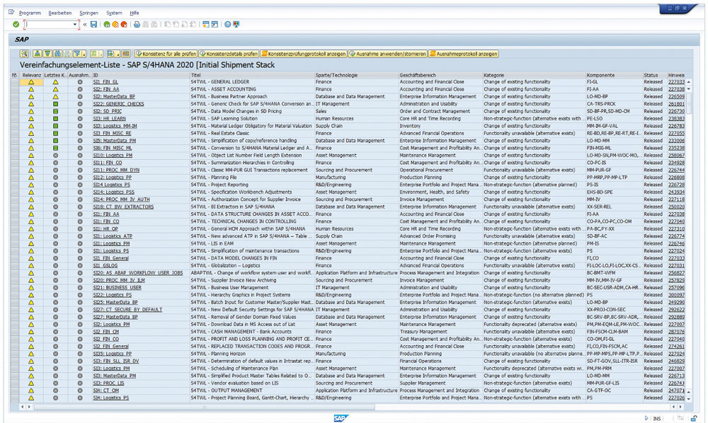 Simplification Item Check zu Vereinfachungselementen in S/4HANA