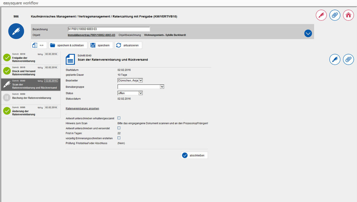 Schritt „Druck und Versand“ im easysquare Ratenzahlungsprozess