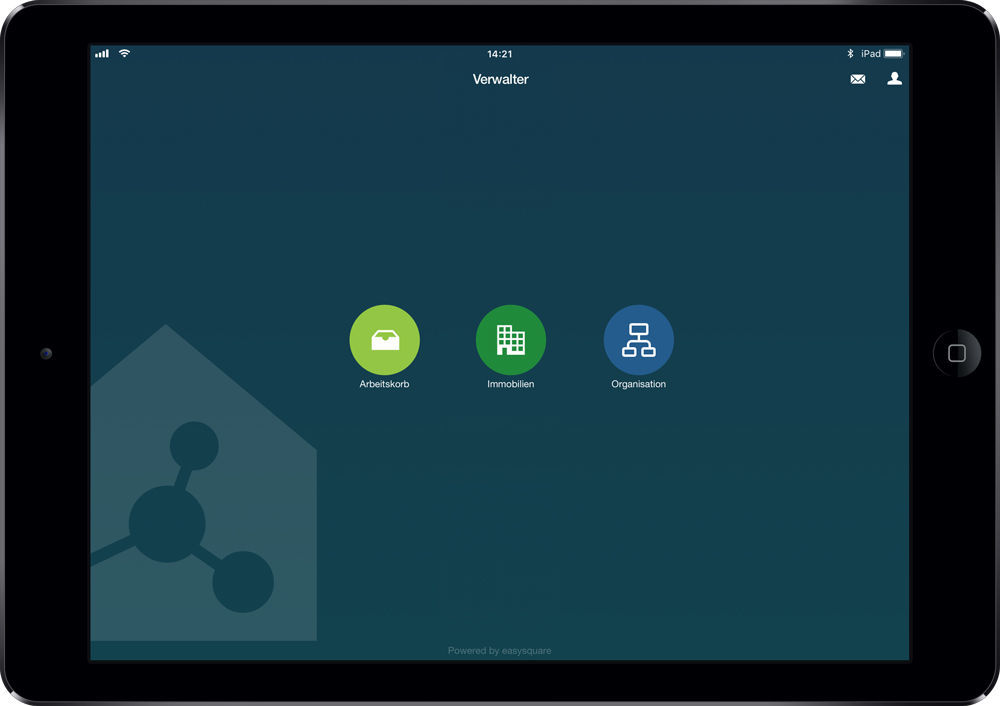 easysquare Verwalter-App mit drei Dienstegruppen