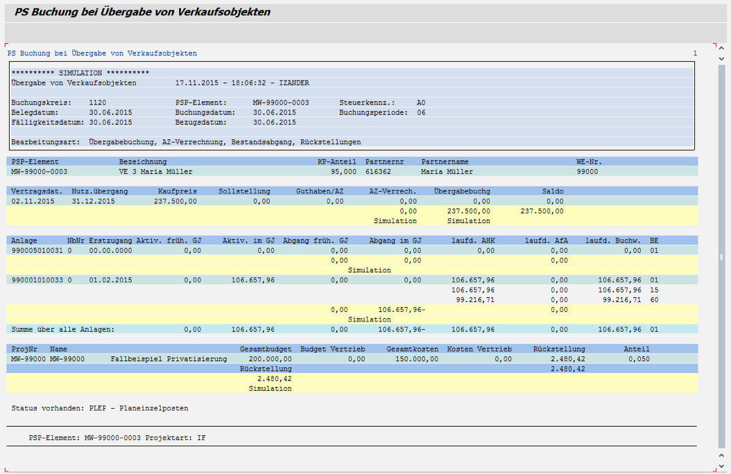 Übergabebuchung eines Verkaufsobjektes in der PROMOS Lösung zu Bauträger / Privatisierung