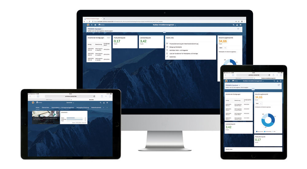 Abbildung 1: Die persönlichen Anwendungen werden den Mitarbeitern rollenbasiert, prozessorientiert und browseroptimiert bereitgestellt, sodass eine geräteunabhängige Nutzung möglich ist. Digitales Immobilienmanagement mit den PROMOS Lösungen für SAP S/4HANA und SAP Fiori