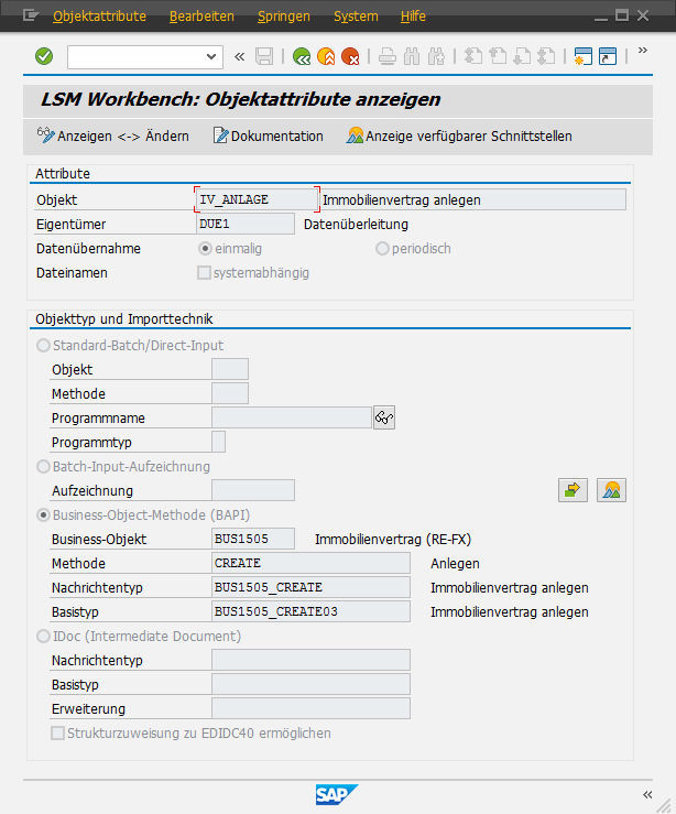 Abb. 1: Transaktionsmaske LSM Workbench - Datenmigration per BAPI.  Transaktionsmaske LSM Workbench - Datenmigration per BAPI
