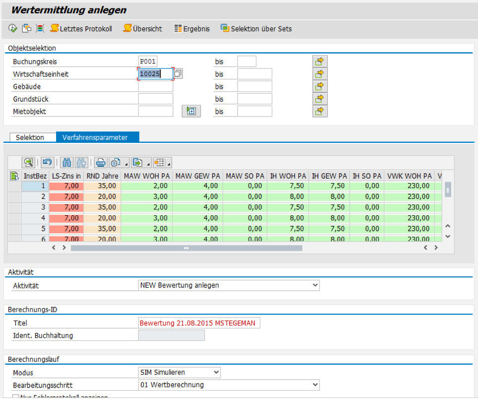 Report „Wertermittlung von Immobilien“ - Selektion in der Liegenschaftsverwaltung