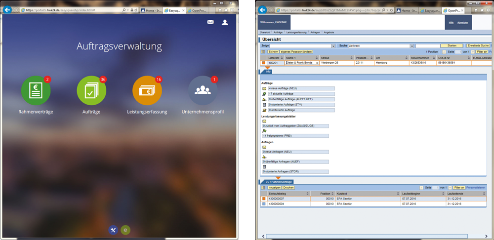 Abbildung 1: Startseite des Handwerkerportals im Vorher-Nachher-Vergleich.  Vergleich des easysquare Handwerkerportals vor und nach dem Relaunch
