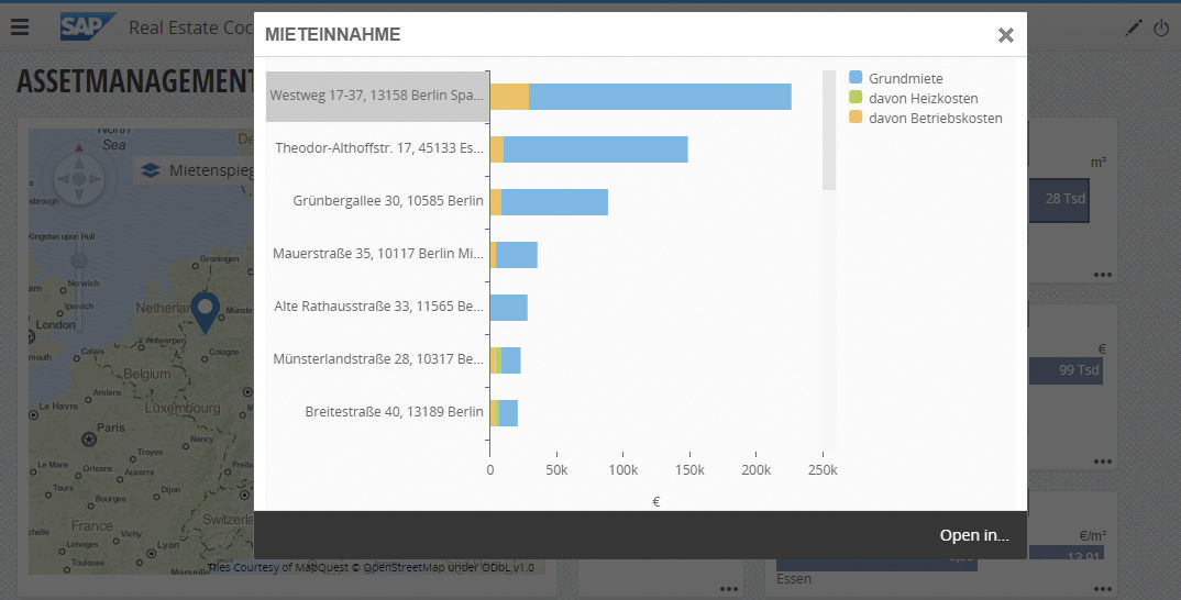 Abbildung 2: Beispiel einer Detailansicht im Full Screen Mode der Komponente Mieteinnahmen. Beispiel einer Detailansicht im Full Screen Mode der Komponente Mieteinnahmen im Real Estate Cockpit