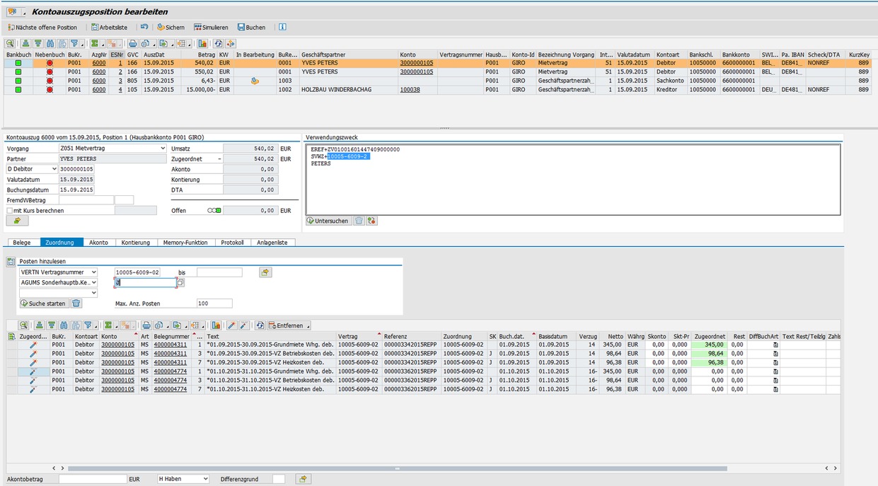 Einbildtransaktion mit Arbeitsleiste, Detailbereich und Registerkarten inkl. Kontierungsmöglichkeit auf Basis des zugeordneten Vorgangs. Einbildtransaktion mit Arbeitsleiste, Detailbereich und Registerkarten inkl. Kontierungsmöglichkeit auf Basis des zugeordneten Vorgangs