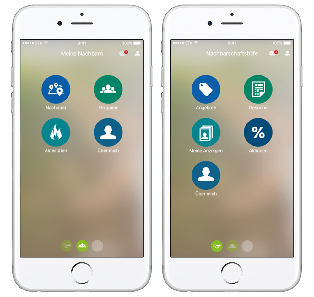 Startscreens der beiden easysquare Dienste "Meine Nachbarn" und "Nachbarschaftshilfe"