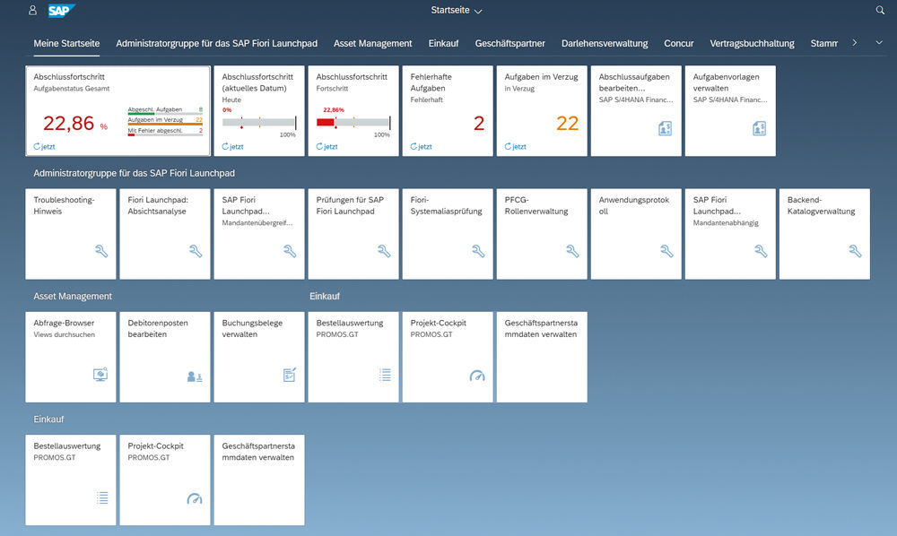 Darstellung der Auswertungen aus dem Financial Closing Cockpit in SAP Fiori