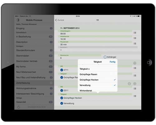 Mehrfachauswahl über Kataloge in der mobilen Arbeits- und Reisezeiterfassung mit easysquare auf dem iPad