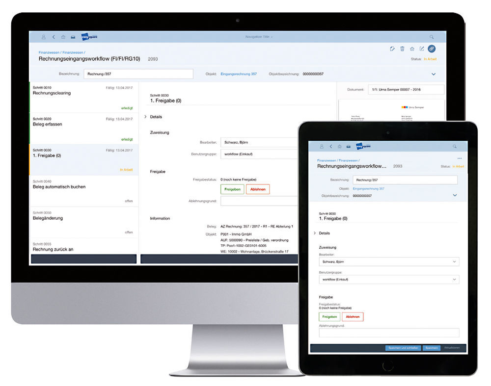 Abbildung 2: Dank des Responsive Designs bleibt die Anwendung von easysquare workflow auch auf mobilen Endgeräten komfortabel.  Responsive Design von easysquare workflow