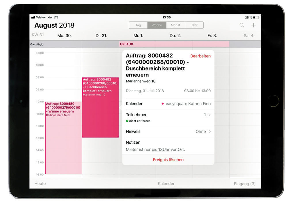 Abbildung 7: Einsatz im easysquare Kalender.  Einsatz im easysquare Kalender