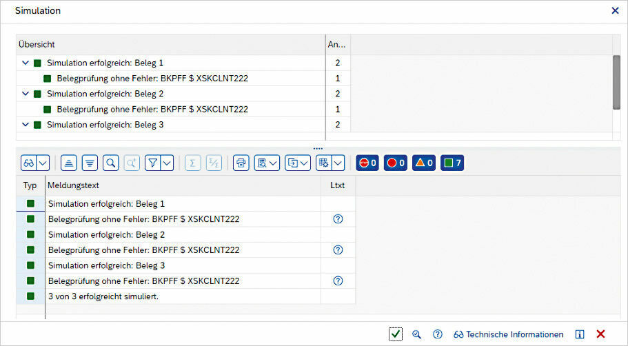 Abbildung 2: In der neuen Version der Universalbuchungsschnittstelle können Buchungen zunächst eine Simulation durchlaufen. Simulationslauf in der PROMOS Universalbuchungsschnittstelle