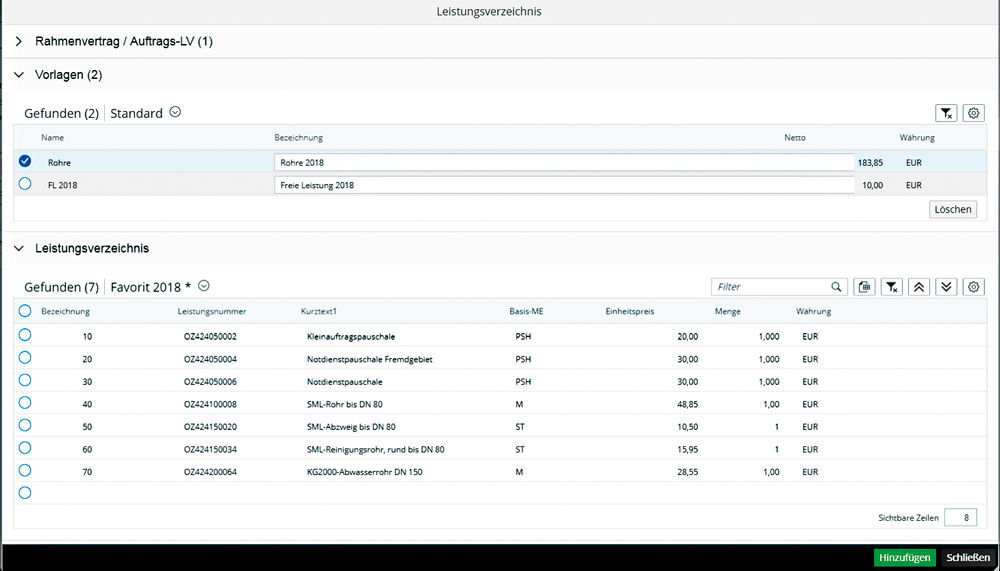 Abbildung 8: Vorlagen im Handwerkerportal.  Vorlagen im easysquare Handwerkerportal