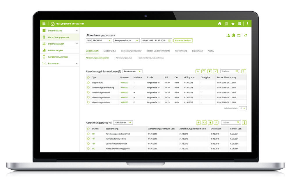 Abbildung 1: Übersicht der Liegenschaftsdetails inkl. Stand der Abrechnungsperiode