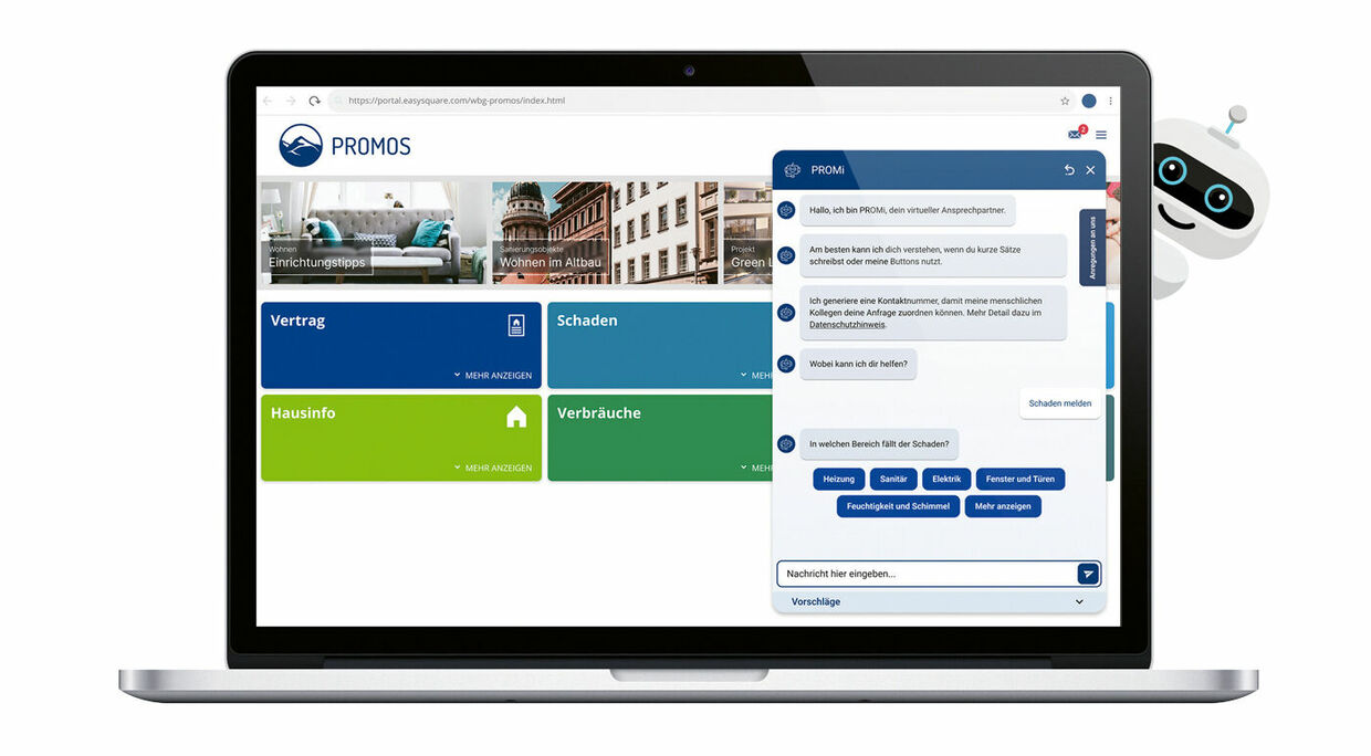 Abbildung 1: Chatbots wie PROMi verbessern den Kundenservice und entlasten Mitarbeiterinnen und Mitarbeiter. Chatbot PROMi