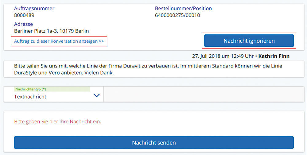 Abbildung 5: Funktionen zum Chat im Handwerkerportal.  Funktionen zum Chat im easysquare Handwerkerportal