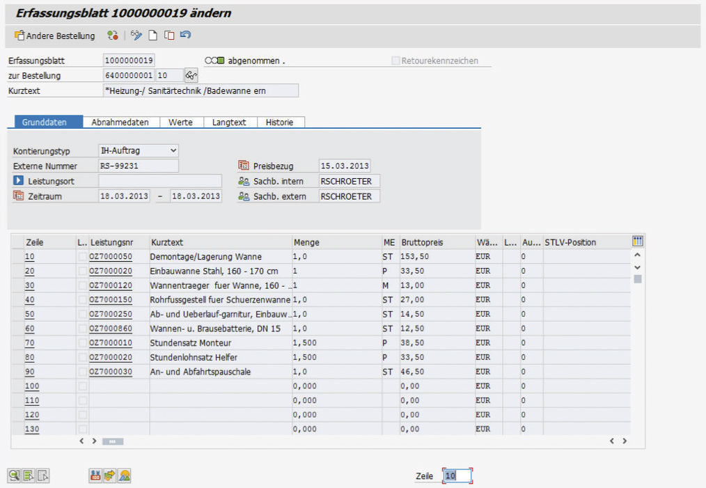 easysquare Handwerkerportal: Übertragenes und freigegebenes LEB in SAP®