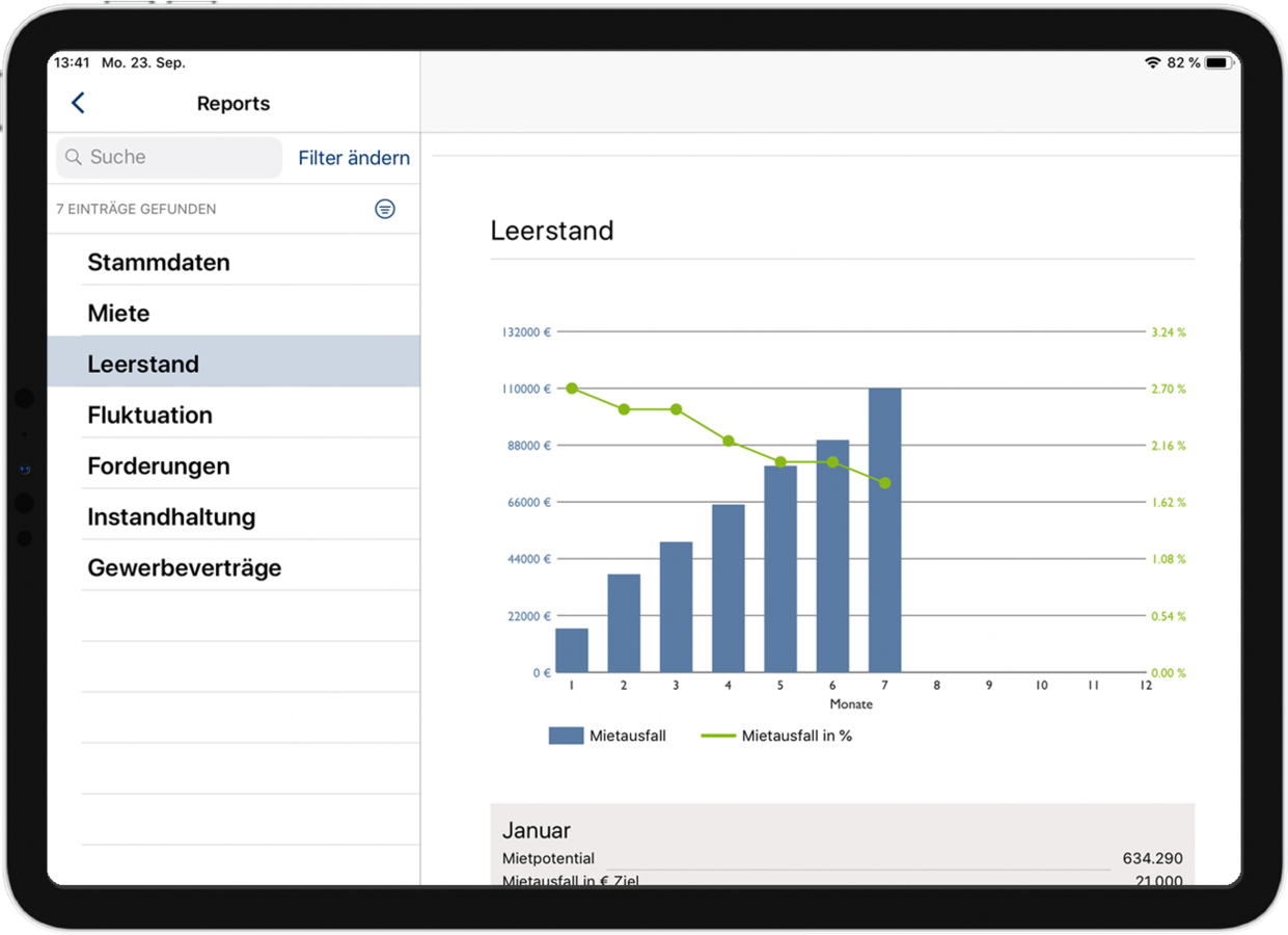 Reporting-Funktion für Immobilieneigentümer und Investoren in der easysquare Professional App