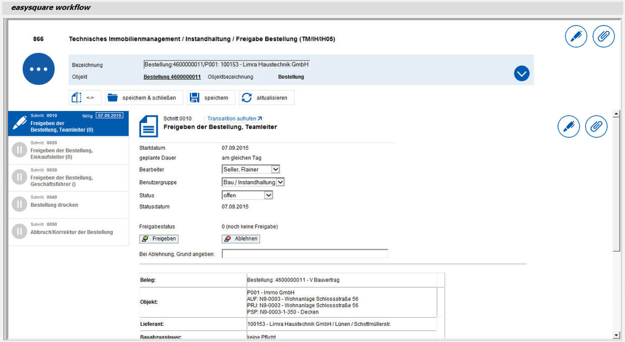 Bestellfreigabe mit easysquare workflow