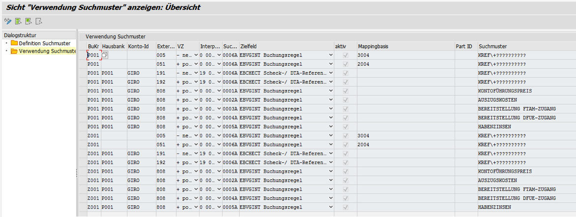 SAP Suchmuster für den elektronischen Kontoauszug