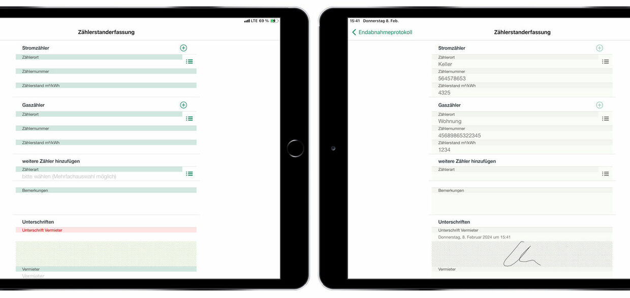 Die easysquare Professional App erleichtert die Erfassung von Zählerständen und ermöglicht eine automatische Integration in Ihr ERP-System, was manuelle Fehler minimiert und genaue Abrechnungen gewährleistet. Alle wichtigen Daten, wie z. B. Zählerstände, können mit dem Mieterwechsel der easysquare Professional App erfasst werden und stehen anschließend automatisch in SAP(R) bereit.
