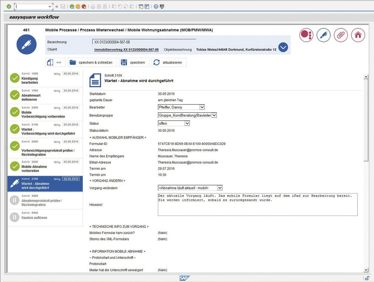 Mobile Wohnungsabnahme als Prozessschritt in easysquare workflow.