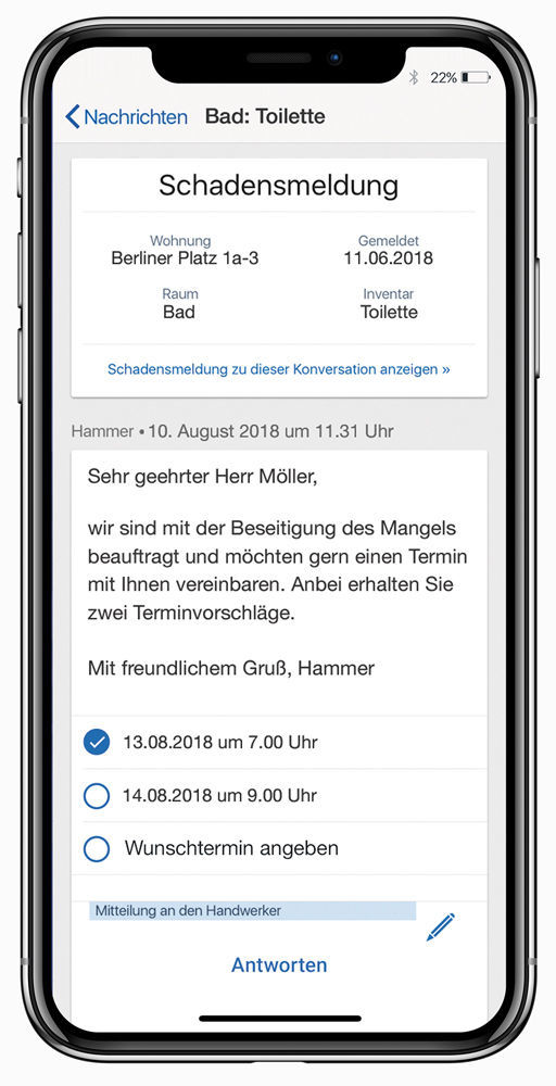 Chat mit dem Mieter in der easysquare Mieter-App