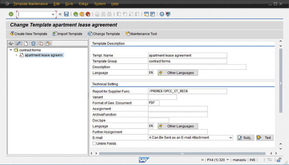 Technische Daten zum OPCC-Template sowie E-Mail-Versand in Englisch.