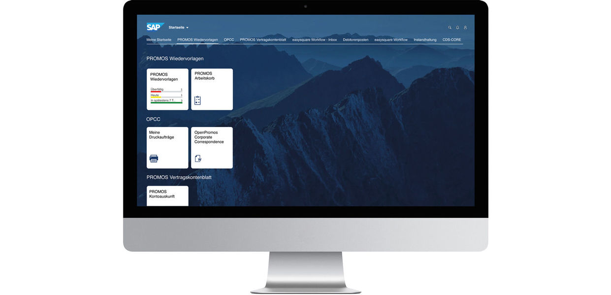 Abbildung 1: Die Wiedervorlagen App lässt sich in jede beliebige Kachelgruppe in Ihrem Launchpad einbetten und visualisiert alle nicht gelesenen Wiedervorlagen, kategorisiert nach Fälligkeit.  Einstieg in die PROMOS Wiedervorlagen App via Fiori Launchpad