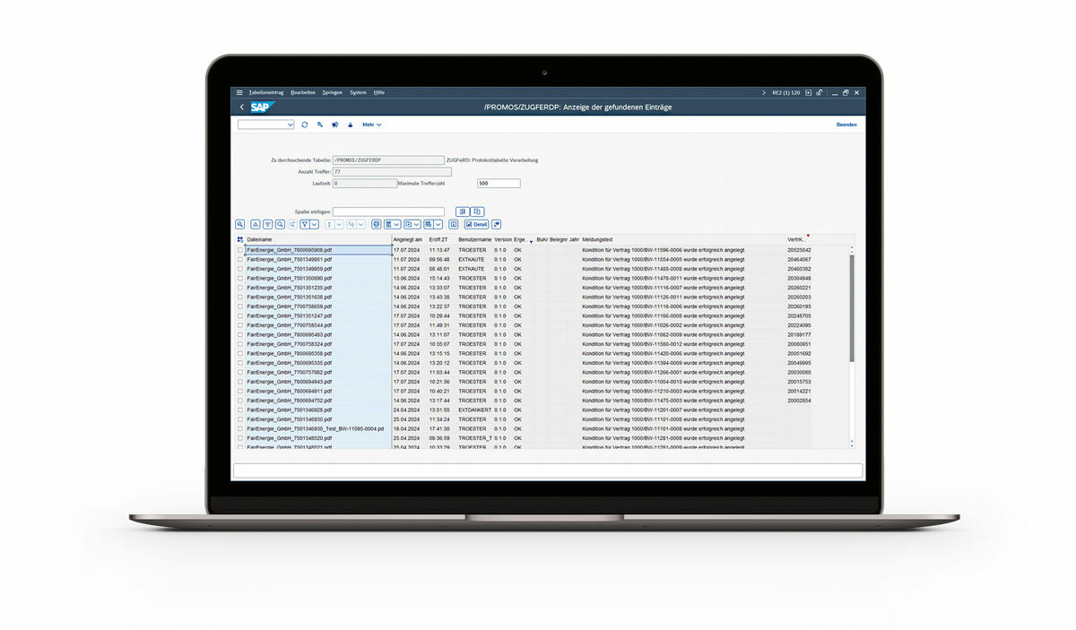 Es ist möglich, alle bereits verarbeiteten Rechnungen der Vergangenheit in einem Protokoll anzeigen zu lassen.  Mit dem Konditions-Uploader wird die Verarbeitung eingehender Abschlagsrechnungen deutlich automatisiert.