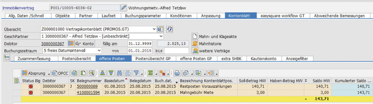 Abbildung 3: Übersicht über offene Posten nach Einsatz des Reports. Übersicht über offene Posten nach Einsatz des Reports mit dem easysquare Ratenzahlungsprozess in SAP