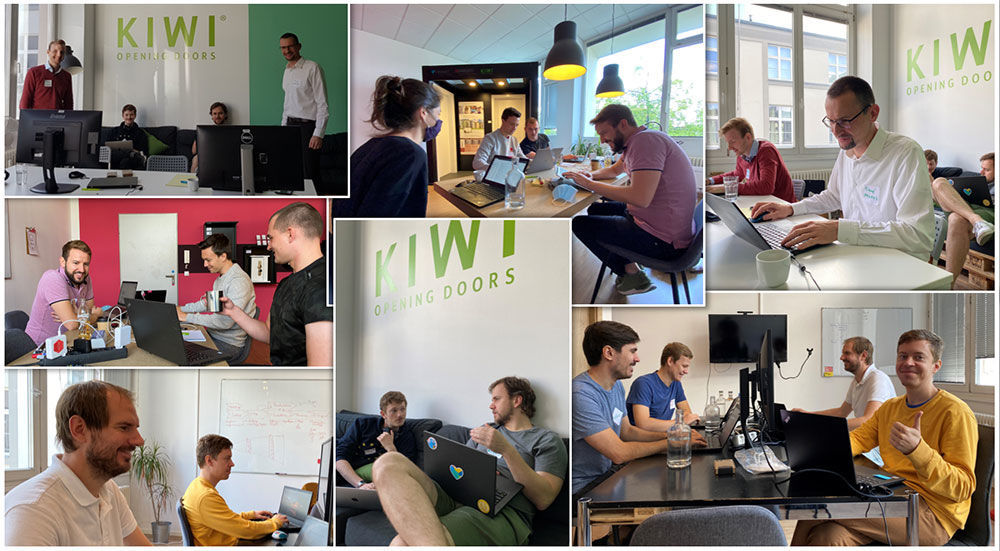 In kleinen Gruppen tüftelten die Teilnehmer des KIWI Plattform Hackathons an nützlichen Lösungen für die Immobilienwirtschaft. In kleinen Gruppen arbeiteten Produktentwickler und Software Developer intensiv beim KIWI.KI Hackathon.