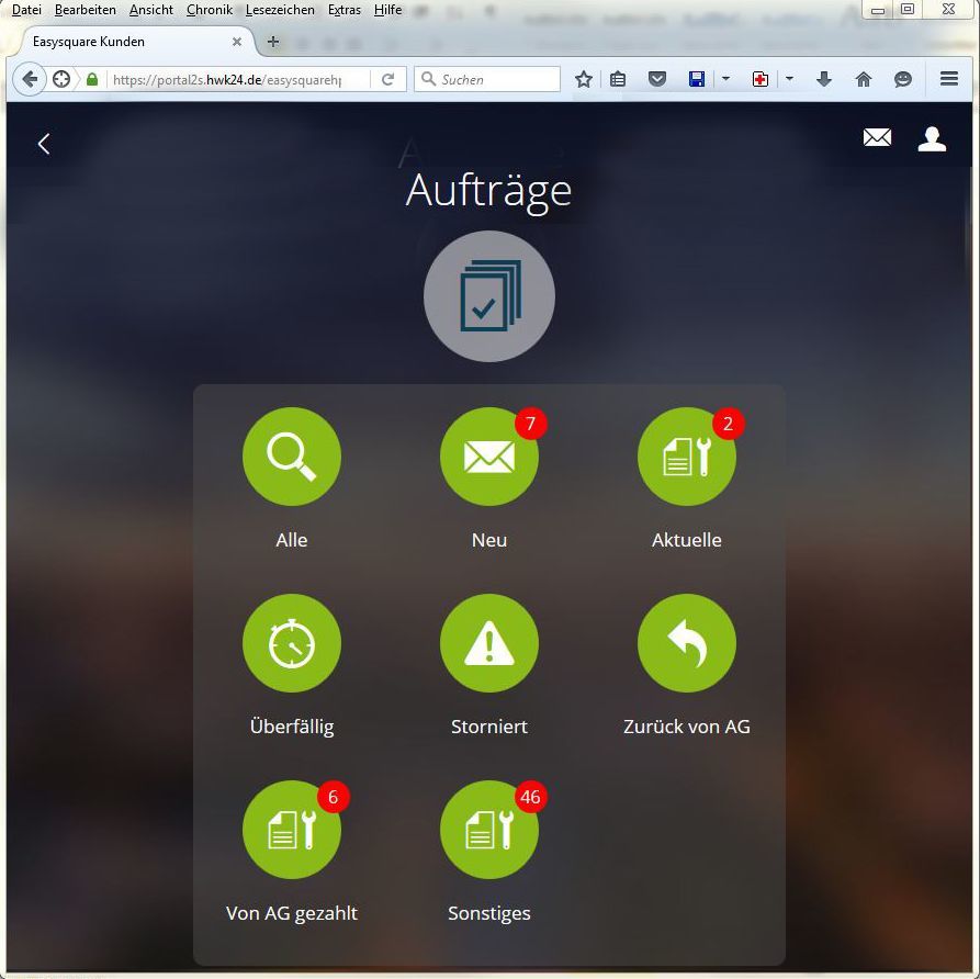 Eindeutige Icons erleichtern die Navigation im easysquare Handwerkerportal. easysquare Handwerkerportal mit eindeutigen Icons zur schnellen Navigation