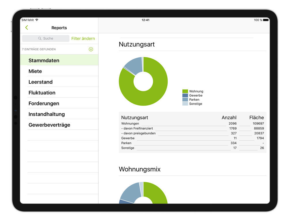 Stammdaten aus der ERP-System können direkt in der App grafisch ausgewertet werden.