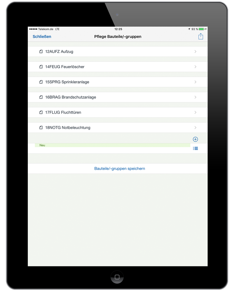 Anzeige der am Technischen Platz vorhandenen Baugruppen mit Änderungsmöglichkeit in der easysquare mobile App. 