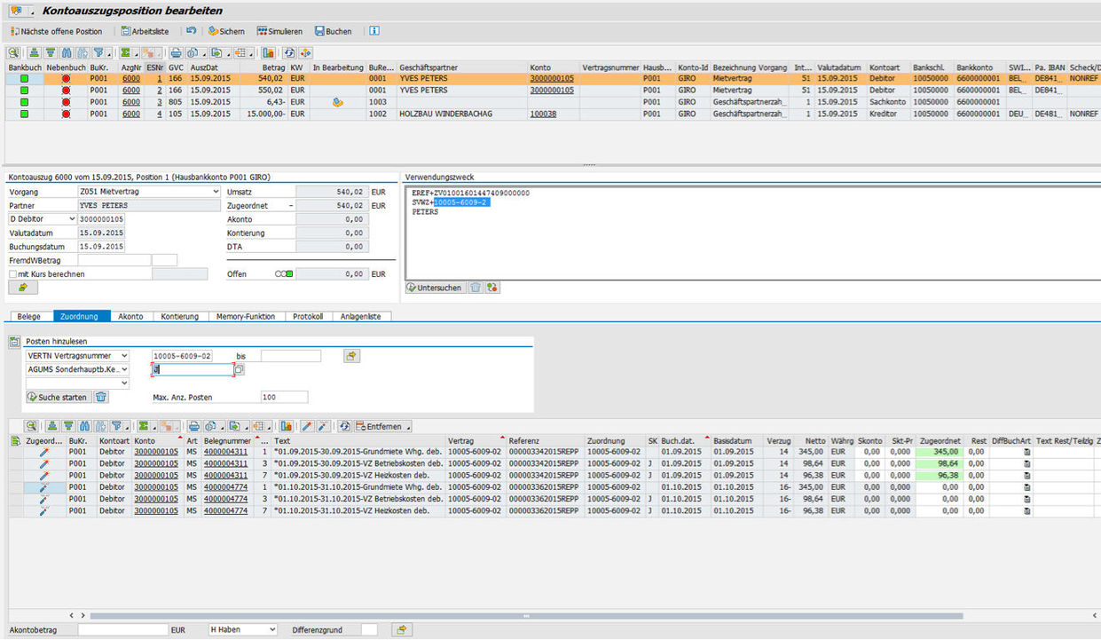 Reiter Zuordnung innerhalb der neuen Nachbearbeitung des elektronischen Kontoauszuges