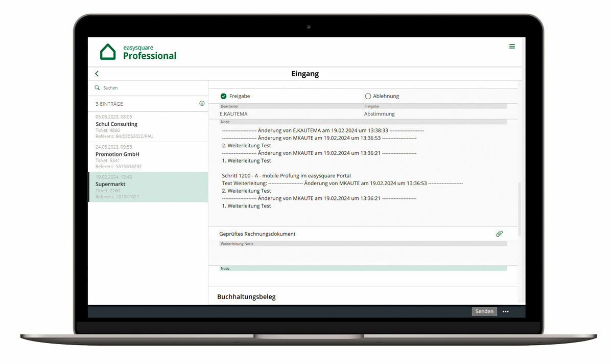Abbildung 1: Die digitale Rechnung ermöglicht eine schnelle Freigabe oder Ablehnung überall und jederzeit – dank der Professional App für eine nahtlose Integration ins ERP-System. Digitale Rechnungsfreigabe in der Professional App von PROMOS