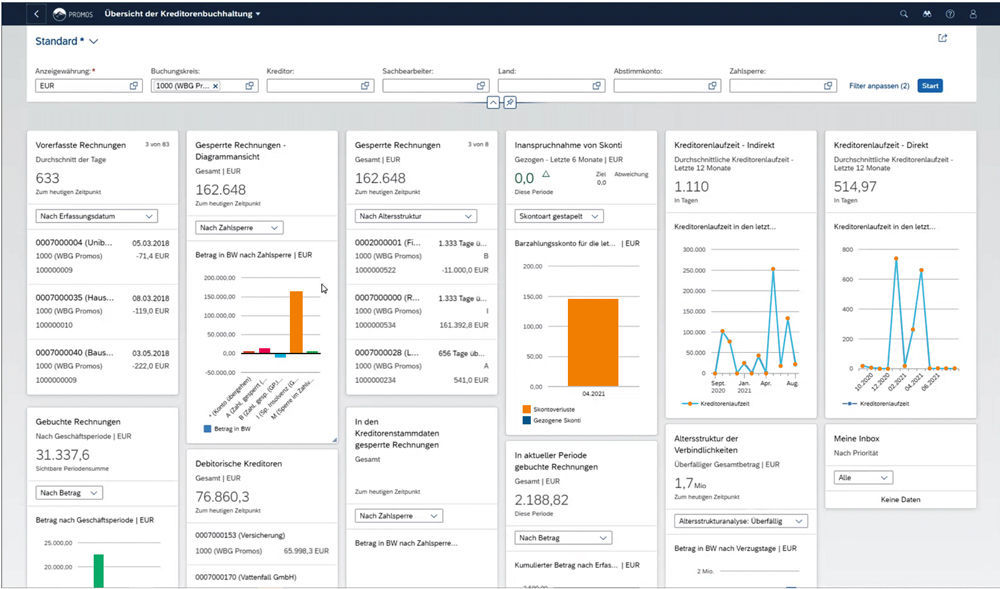 PROMOS Overview Page für die Kreditorenbuchhaltung im Fiori Launchpad