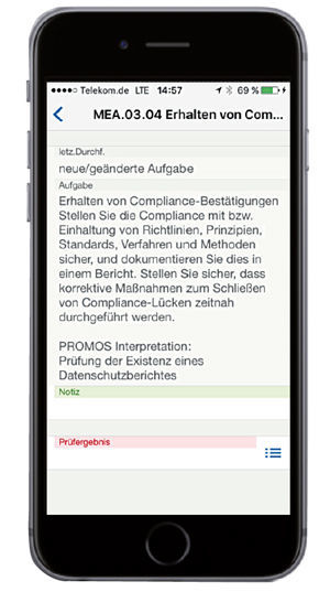 Abbildung 1: Mobiles Formular für die Prüfaufgaben. Mobiles Formular für die Cobit-Prüfaufgaben in der easysquare mobile App