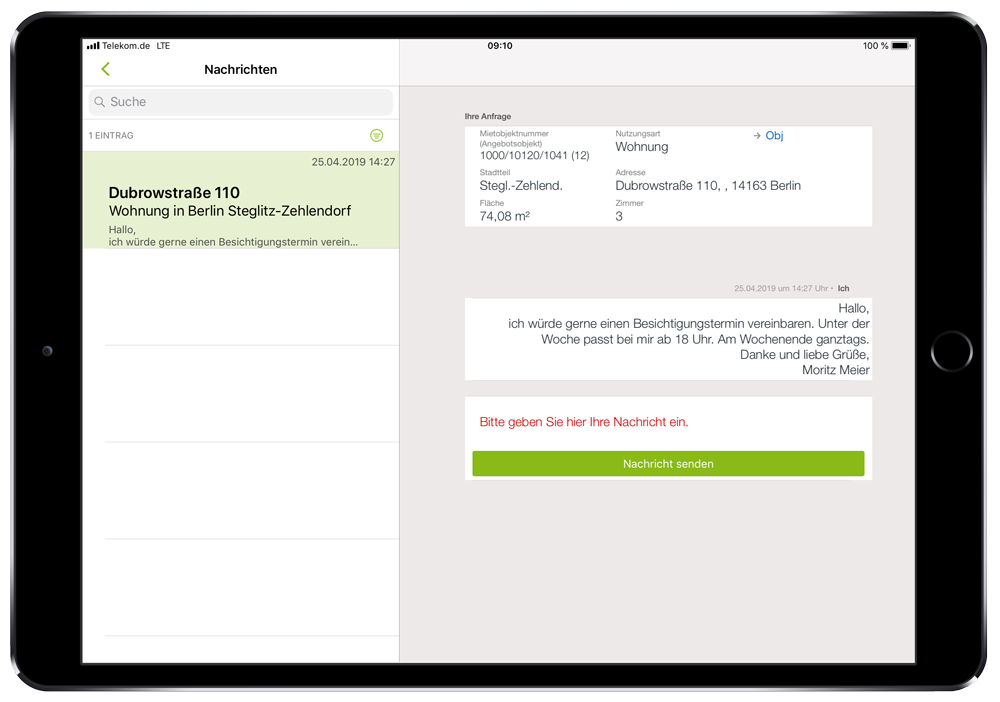 Nachrichtenfunktion in der easysquare Interessenten-App