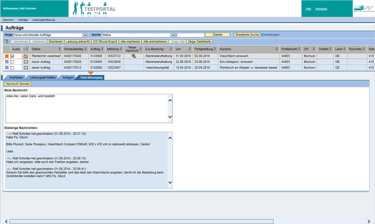 Chatfunktion im easysquare Handwerkerportal